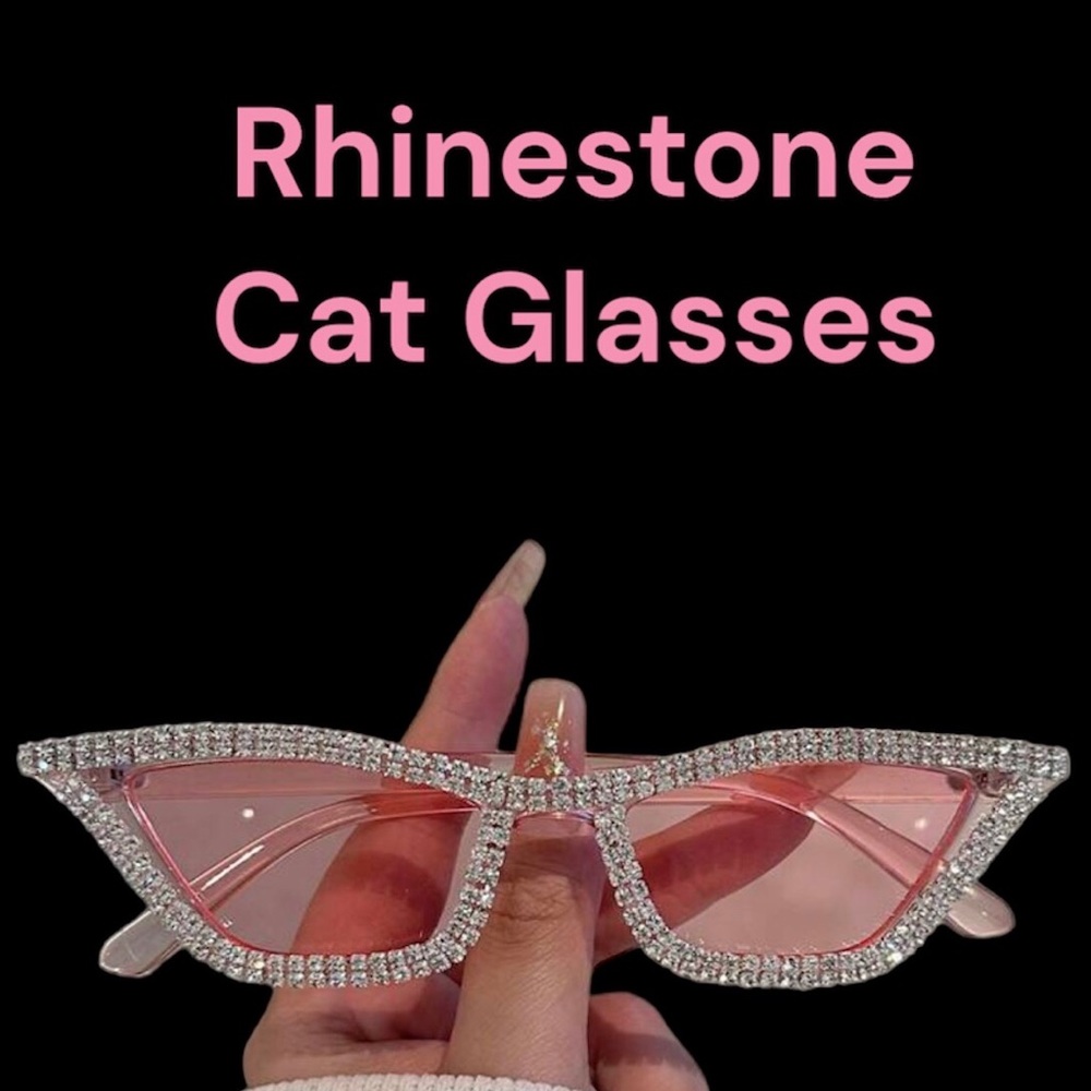 Barbiecore Rhinestone Cat Glasses w/Case